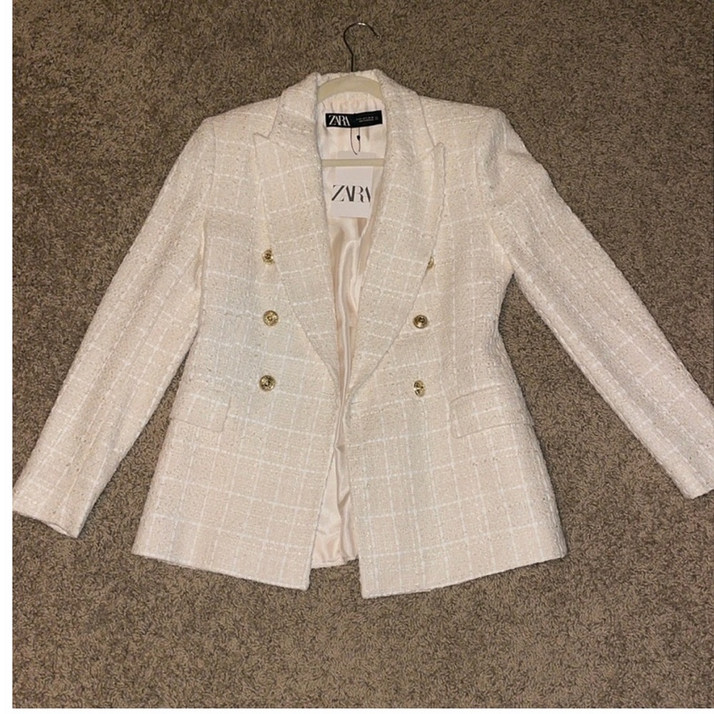 ZARA double breasted textured tweed jacket NWT size small - Picture 4 of 9